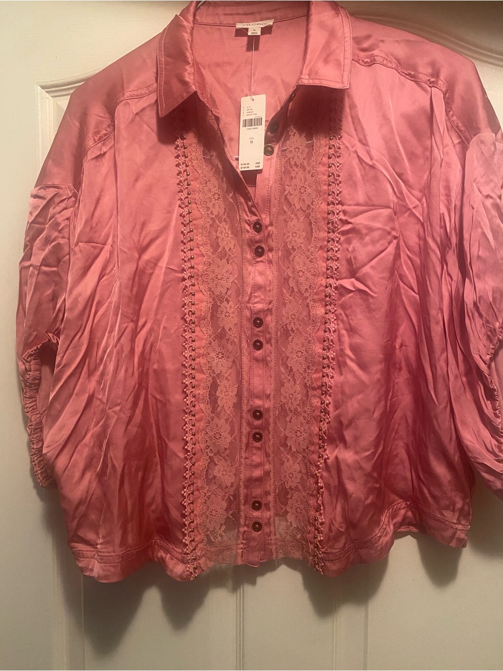 NWT Anthropologie Mauve Pink Lace Batwing Blouse M - Picture 4 of 11